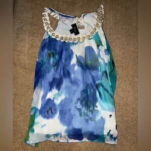 Blue and Green Pearl Collar Women's Top